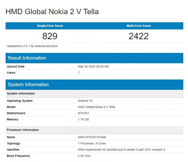 Nokia 2 V Tella: Εμφανίστηκε στο Geekbench με 2gb Ram και Mediatek επεξεργαστή