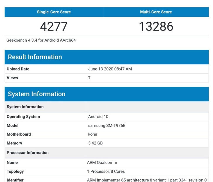 Samsung Galaxy Tab S7+: Πέρασε από το Geekbench με Snapdragon 865 και 6gb Ram