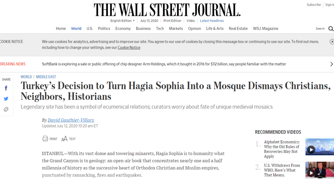 Wsj για Αγία Σοφία: Σαν να έγινε τζαμί ο Άγιος Πέτρος