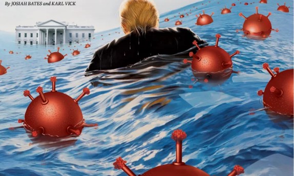 «Γροθιά στο στομάχι» το νέο εξώφυλλο του Time: Ο Τραμπ κολυμπάει στη θάλασσα του κοροναϊού