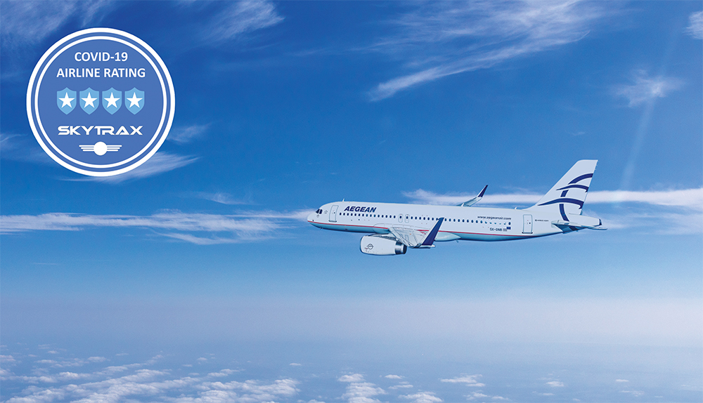 Η Aegean αναγνωρίζεται από την Skytrax ως μια από τις κορυφαίες αεροπορικές εταιρείες παγκοσμίως, για τα μέτρα υγιεινής, ασφάλειας και προστασίας από τον Covid 19 που εφαρμόζει