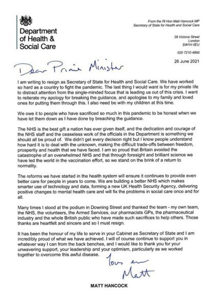 Ματ Χάνκοκ: Εγκατέλειψε το υπουργείο και τη σύζυγό του για να ζήσει με την ερωμένη του