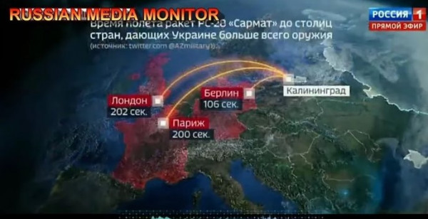 Ρωσία: Προσομοίωση πυρηνικής επίθεσης προέβαλαν στην κρατική τηλεόραση – Ευρωπαϊκές πρωτεύουσες εξαφανίζονται σε δευτερόλεπτα