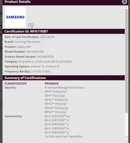 Samsung Galaxy A04: Εντοπίστηκε στο Wi Fi Alliance
