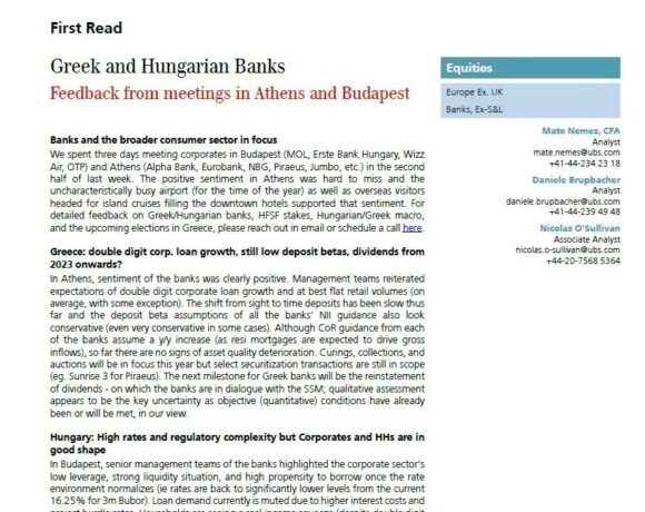 Ubs: Τι «είδε» στην Αθήνα ο οίκος και τι «έμαθε» στα ραντεβού με τους τραπεζίτες