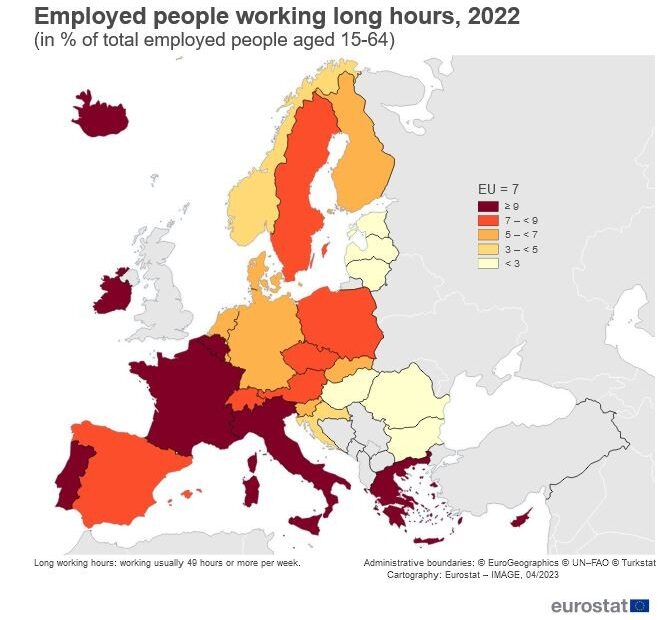 Eurostat για την υπερεργασία στην Ελλάδα: Πόσοι εργάζονται πάνω από 49 ώρες (χάρτης)