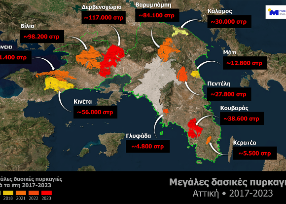 Πυρκαγιές: Στάχτη έγινε το 23% της Αττικής τα τελευταία επτά χρόνια (γραφήματα)